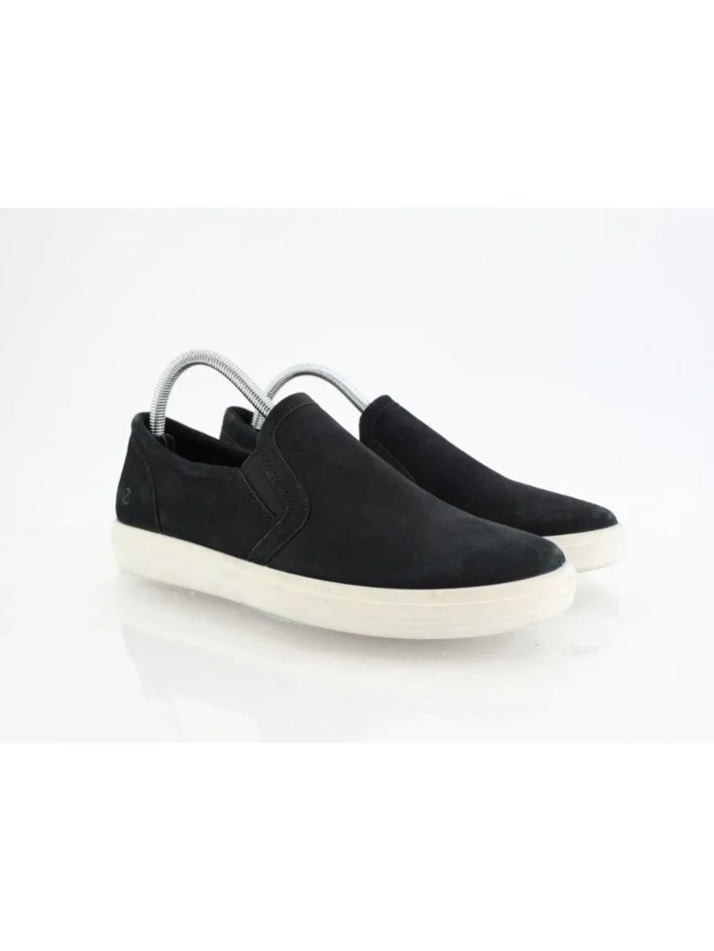 Ecco Soft Sneaker Loafer Black Leather Women Size 9 / 9.5 Lace Up Shoes Pull On